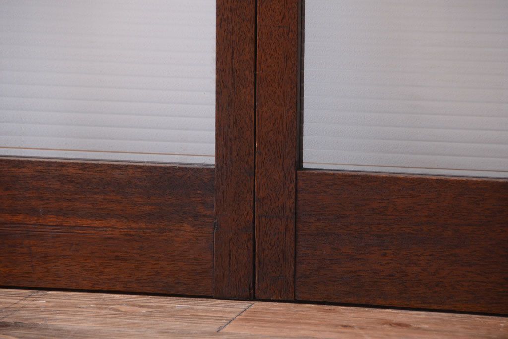 アンティーク　古い木製のモールガラス入り引き戸2枚セット