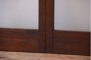 アンティーク　古い木製のモールガラス入り引き戸2枚セット