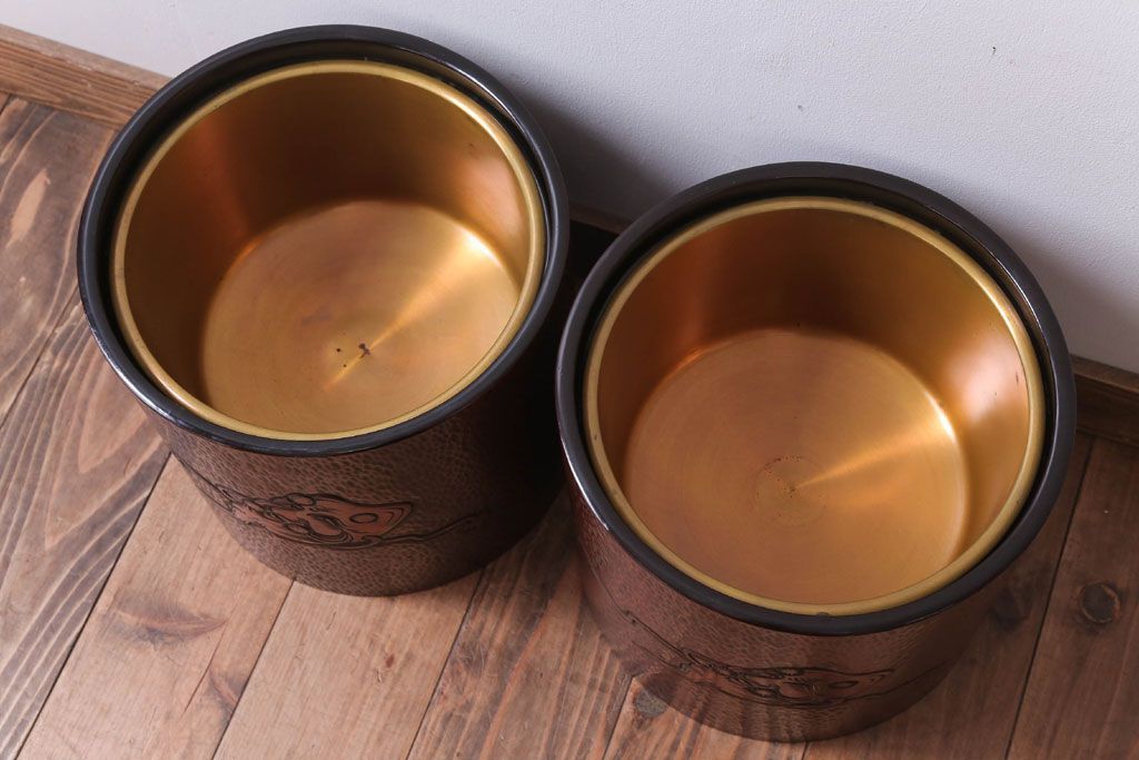 アンティーク雑貨　アンティーク　大正〜昭和初期　鎌倉彫火鉢一対(翁)