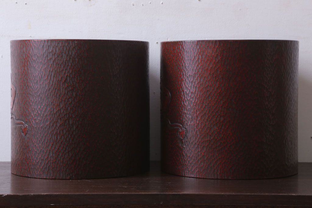 アンティーク雑貨　アンティーク　大正〜昭和初期　鎌倉彫火鉢一対(翁)