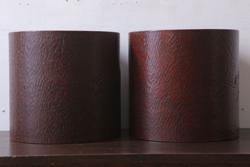 アンティーク雑貨　アンティーク　大正〜昭和初期　鎌倉彫火鉢一対(翁)