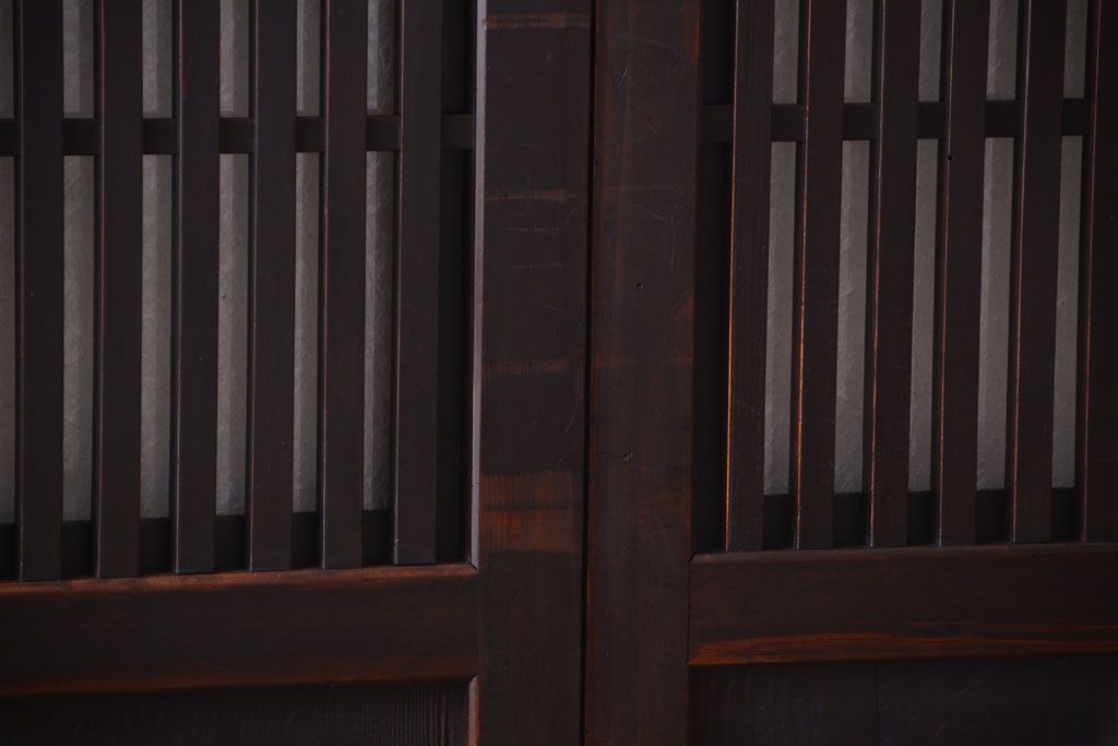 古民具・骨董　裏結霜ガラス入り!古い木の格子帯戸2枚セット