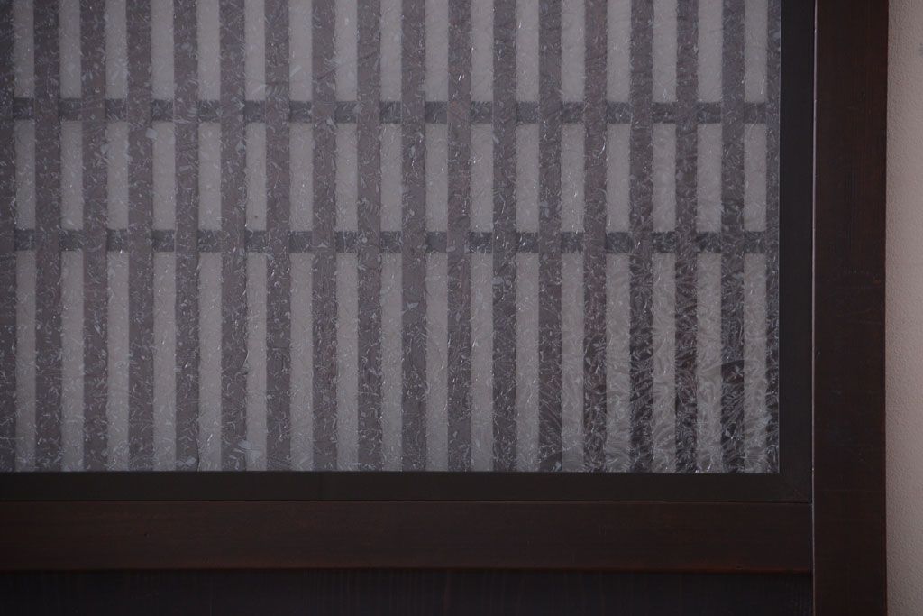 古民具・骨董　裏結霜ガラス入り!古い木の格子帯戸2枚セット