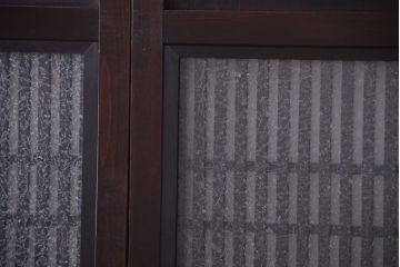 古民具・骨董　裏結霜ガラス入り!古い木の格子帯戸2枚セット