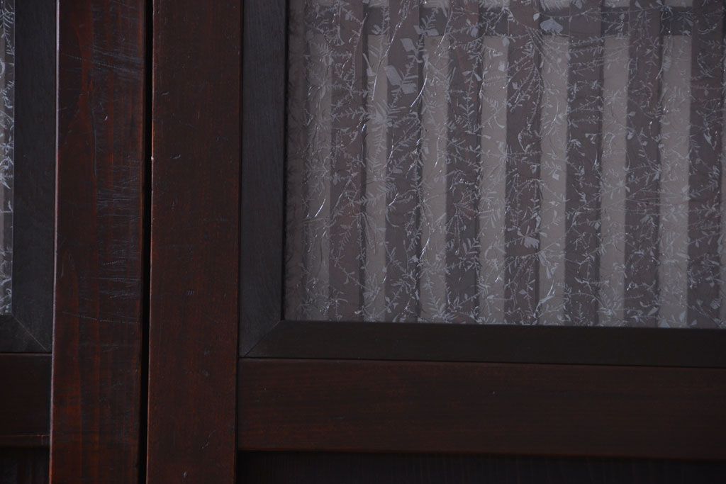 古民具・骨董　裏結霜ガラス入り!古い木の格子帯戸2枚セット