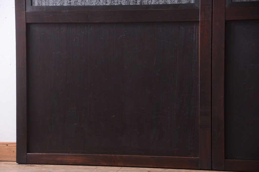 古民具・骨董　裏結霜ガラス入り!古い木の格子帯戸2枚セット