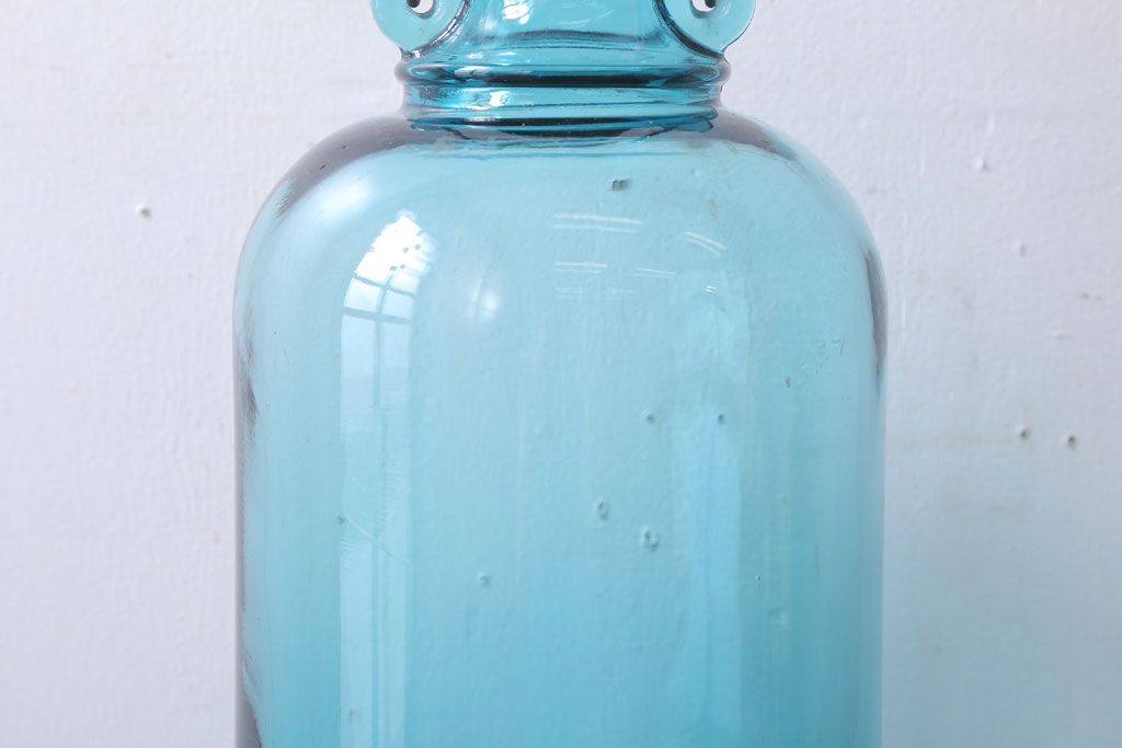 アンティーク雑貨　和製アンティーク　大正期　取っ手付き!古い青色ガラス瓶