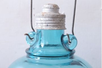 アンティーク雑貨　和製アンティーク　大正期　取っ手付き!古い青色ガラス瓶