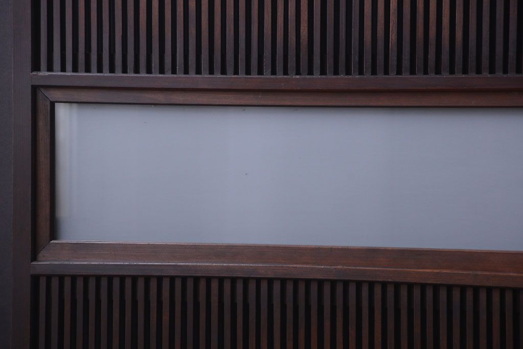 古民具・骨董　明治〜大正　腰板欅材!裏ガラス入りすりガラス帯格子戸4枚セット