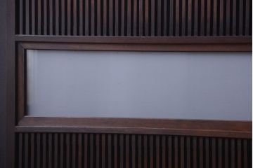 古民具・骨董　明治〜大正　腰板欅材!裏ガラス入りすりガラス帯格子戸4枚セット