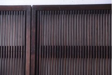 古民具・骨董　明治〜大正　腰板欅材!裏ガラス入りすりガラス帯格子戸4枚セット