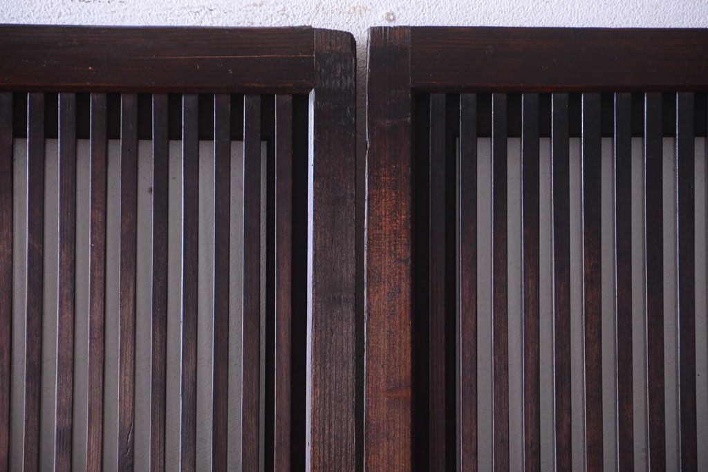 古民具・骨董　明治〜大正　腰板欅材!裏ガラス入りすりガラス帯格子戸4枚セット