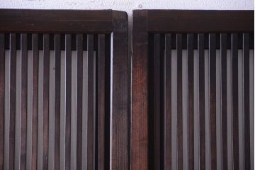 古民具・骨董　明治〜大正　腰板欅材!裏ガラス入りすりガラス帯格子戸4枚セット