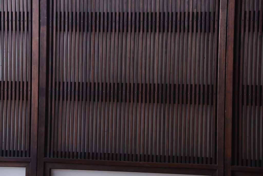 古民具・骨董　明治〜大正　腰板欅材!裏ガラス入りすりガラス帯格子戸4枚セット