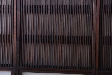 古民具・骨董　明治〜大正　腰板欅材!裏ガラス入りすりガラス帯格子戸4枚セット