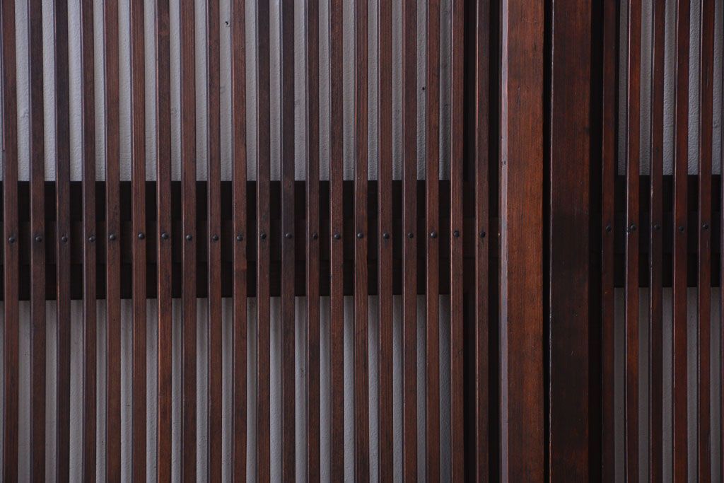 古民具・骨董　明治〜大正　腰板欅材!裏ガラス入りすりガラス帯格子戸4枚セット