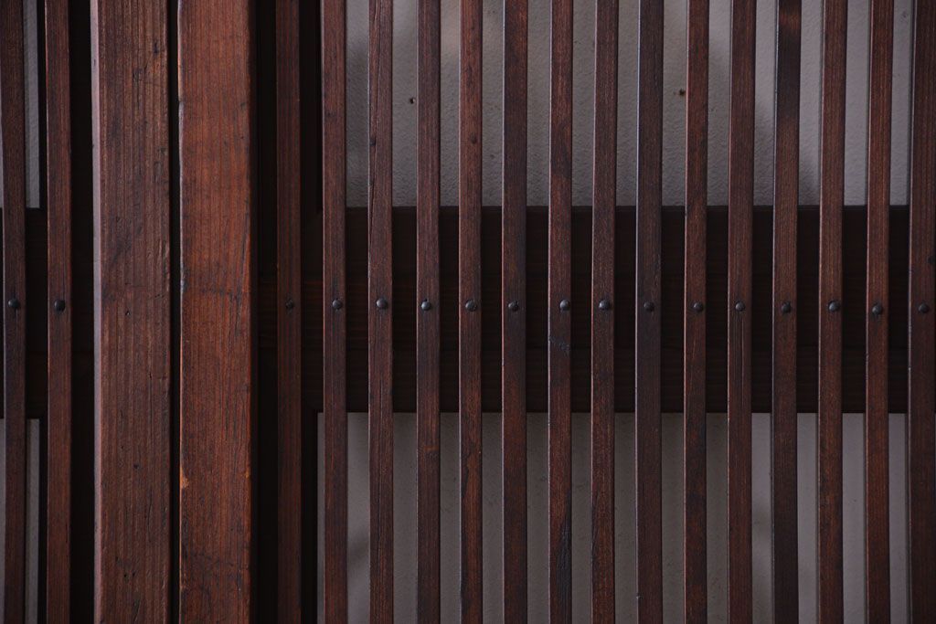 古民具・骨董　明治〜大正　腰板欅材!裏ガラス入りすりガラス帯格子戸4枚セット