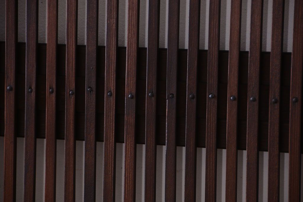 古民具・骨董　明治〜大正　腰板欅材!裏ガラス入りすりガラス帯格子戸4枚セット