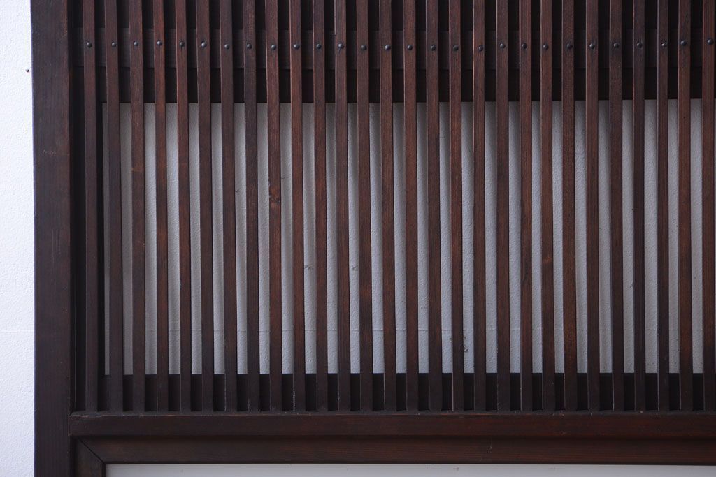 古民具・骨董　明治〜大正　腰板欅材!裏ガラス入りすりガラス帯格子戸4枚セット