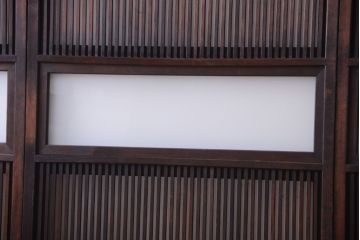 古民具・骨董　明治〜大正　腰板欅材!裏ガラス入りすりガラス帯格子戸4枚セット