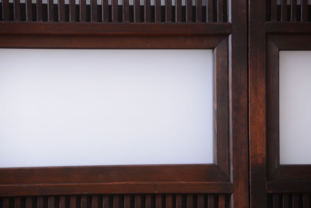 古民具・骨董　明治〜大正　腰板欅材!裏ガラス入りすりガラス帯格子戸4枚セット