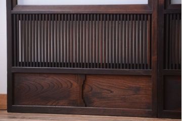 古民具・骨董　明治〜大正　腰板欅材!裏ガラス入りすりガラス帯格子戸4枚セット