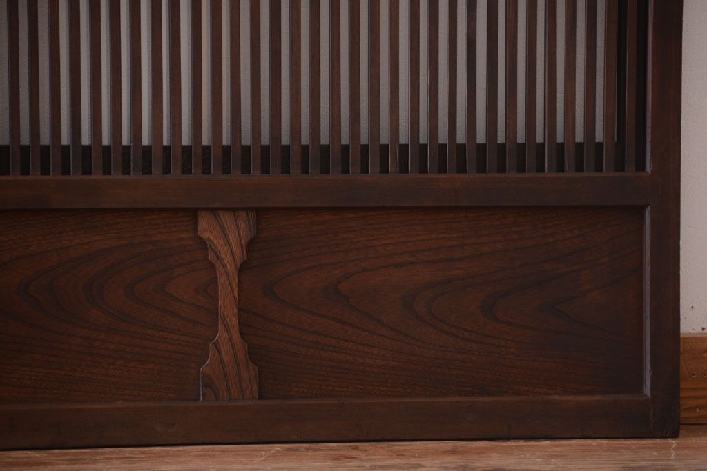 古民具・骨董　明治〜大正　腰板欅材!裏ガラス入りすりガラス帯格子戸4枚セット