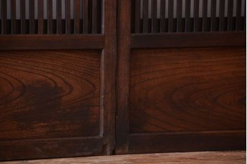 古民具・骨董　明治〜大正　腰板欅材!裏ガラス入りすりガラス帯格子戸4枚セット