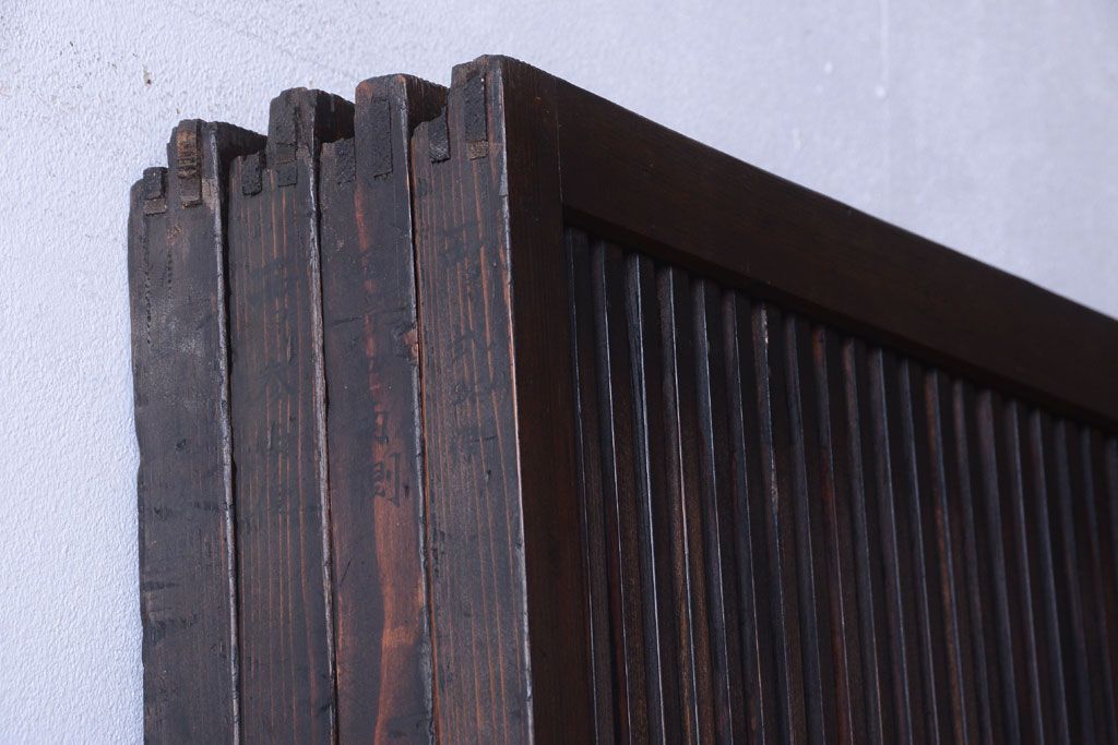 古民具・骨董　明治〜大正　腰板欅材!裏ガラス入りすりガラス帯格子戸4枚セット