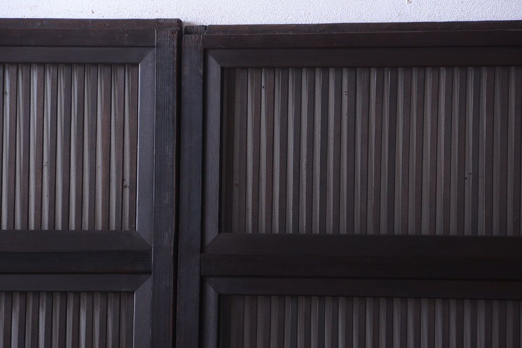 古民具・骨董　明治〜大正　腰板欅材!裏ガラス入りすりガラス帯格子戸4枚セット