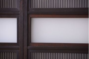 古民具・骨董　明治〜大正　腰板欅材!裏ガラス入りすりガラス帯格子戸4枚セット