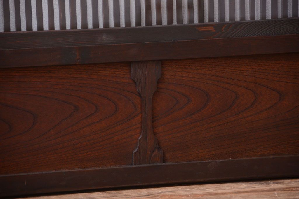 古民具・骨董　明治〜大正　腰板欅材!裏ガラス入りすりガラス帯格子戸4枚セット