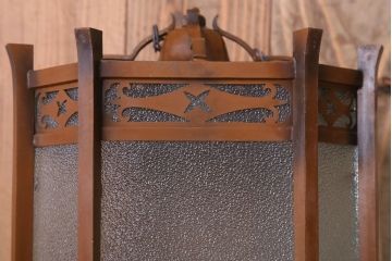 和製アンティーク　真鍮製　八角ガラスシェードの天井照明