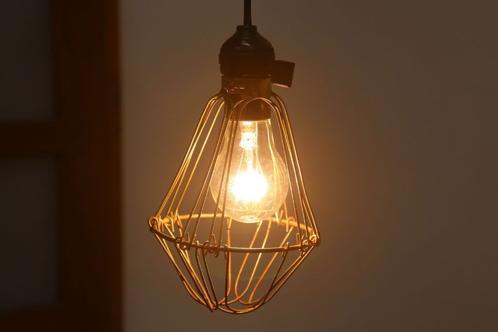 ビンテージ　シャビーなワイヤーシェードライト(ペンダントライト)(1)