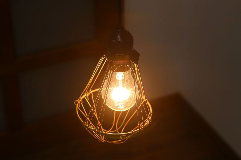 ビンテージ　シャビーなワイヤーシェードライト(ペンダントライト)(1)