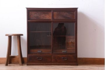 アンティーク家具　古民具・骨董　大正期　三方欅材!上品な茶箪笥(収納棚)