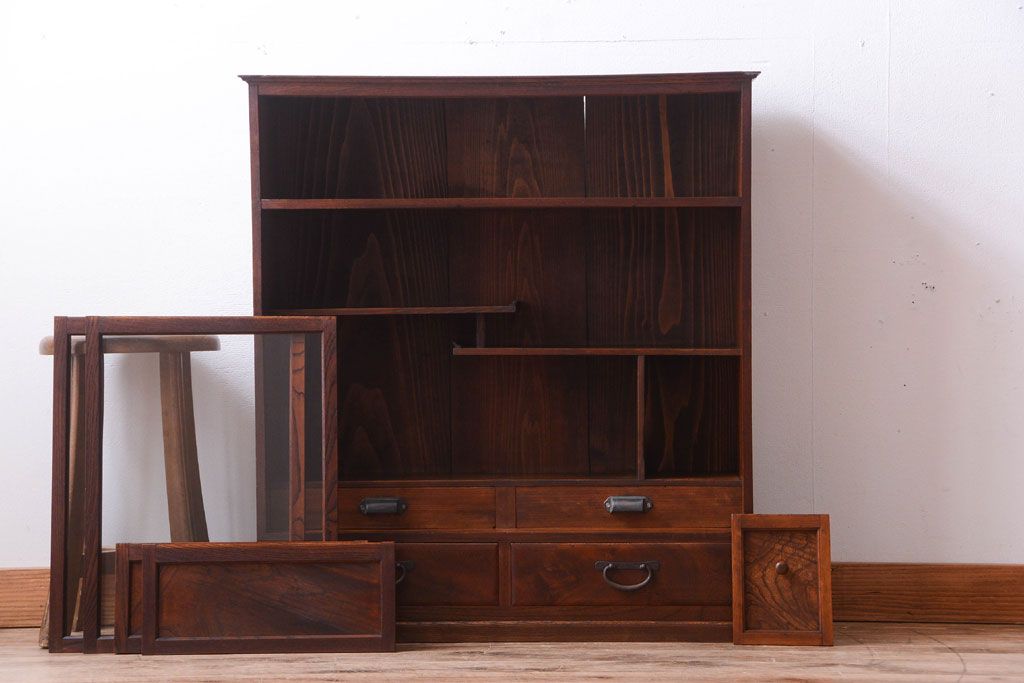 アンティーク家具　古民具・骨董　大正期　三方欅材!上品な茶箪笥(収納棚)