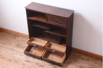 アンティーク家具　古民具・骨董　大正期　三方欅材!上品な茶箪笥(収納棚)
