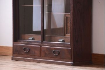 アンティーク家具　古民具・骨董　大正期　三方欅材!上品な茶箪笥(収納棚)