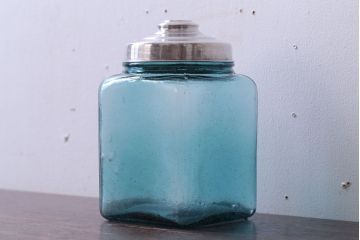 アンティーク雑貨　和製アンティーク　大正期　古い青色ガラス瓶