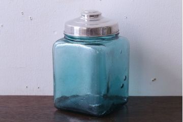 アンティーク雑貨　和製アンティーク　大正期　古い青色ガラス瓶