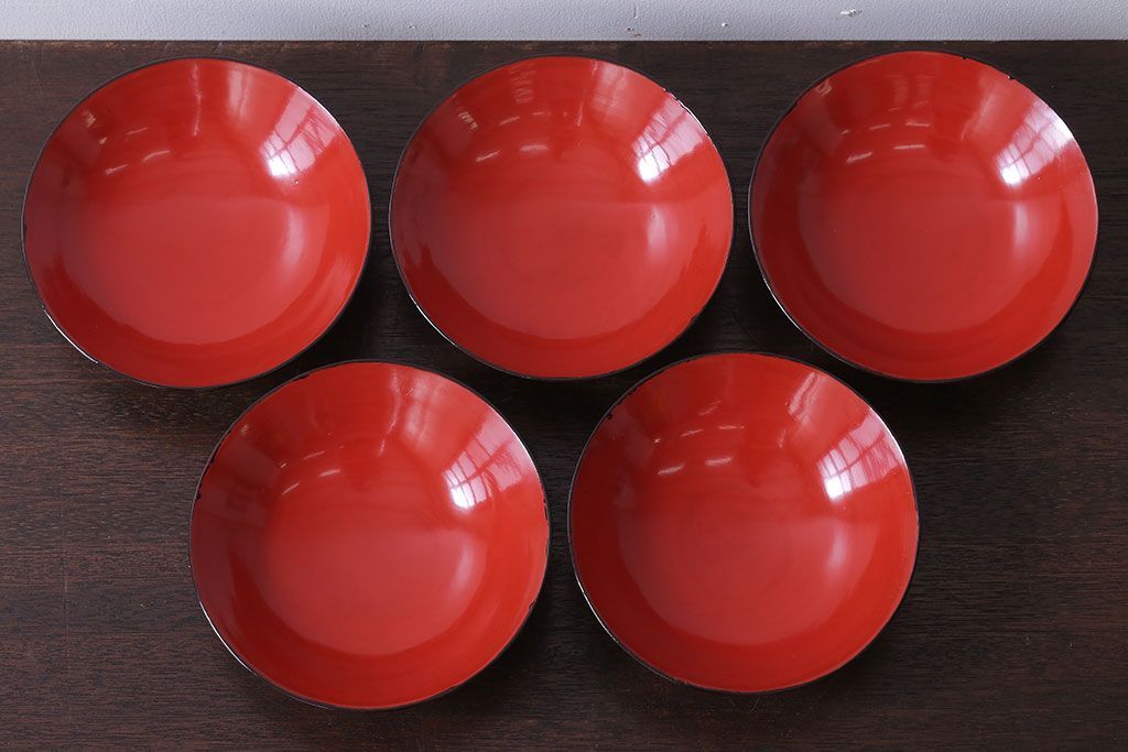 和製アンティーク　大正〜昭和　木製お椀5客セット(1)