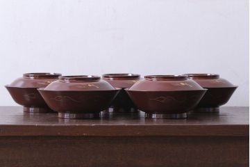 和製アンティーク　大正〜昭和　木製お椀5客セット(2)