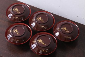 和製アンティーク　大正〜昭和　木製お椀5客セット(2)