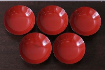 和製アンティーク　大正〜昭和　木製お椀5客セット(2)