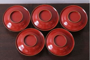 和製アンティーク　大正〜昭和期　シンプルな木製椀5客セット(1)