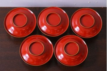 アンティーク雑貨　和製アンティーク　大正〜昭和期　シンプルな木製椀5客セット(2)