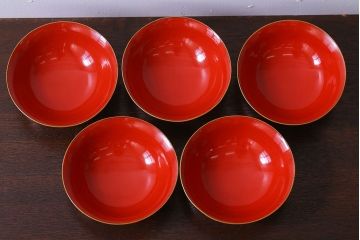 アンティーク雑貨　和製アンティーク　大正〜昭和期　シンプルな木製椀5客セット(2)