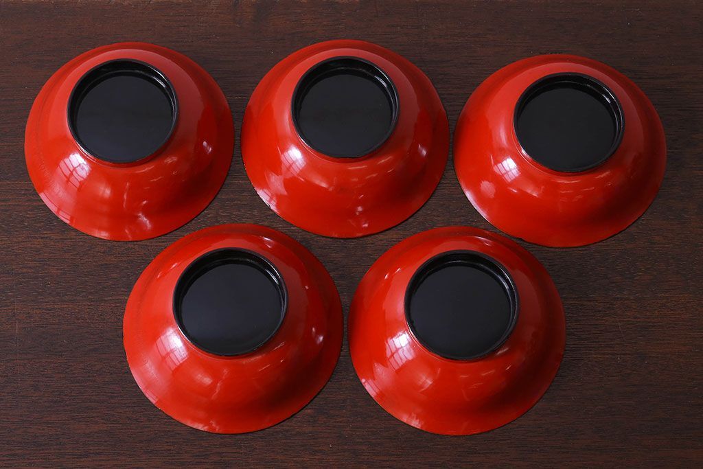 アンティーク雑貨　和製アンティーク　大正〜昭和期　シンプルな木製椀5客セット(2)