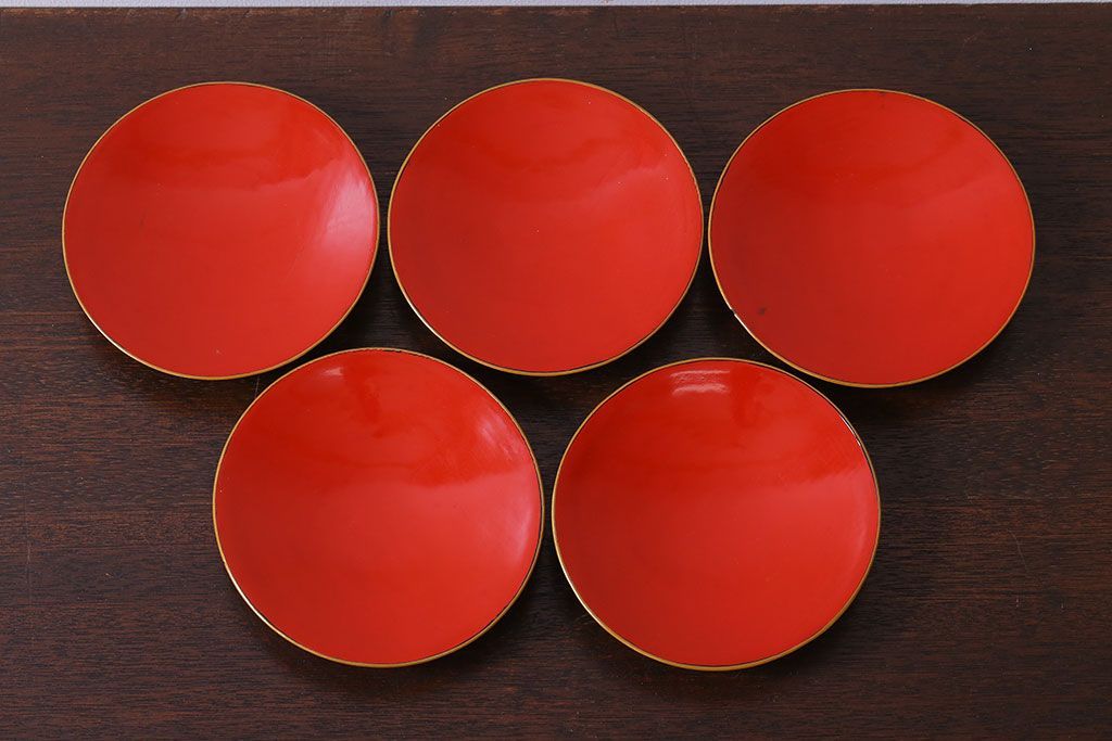 アンティーク雑貨　和製アンティーク　大正〜昭和期　シンプルな木製椀5客セット(2)